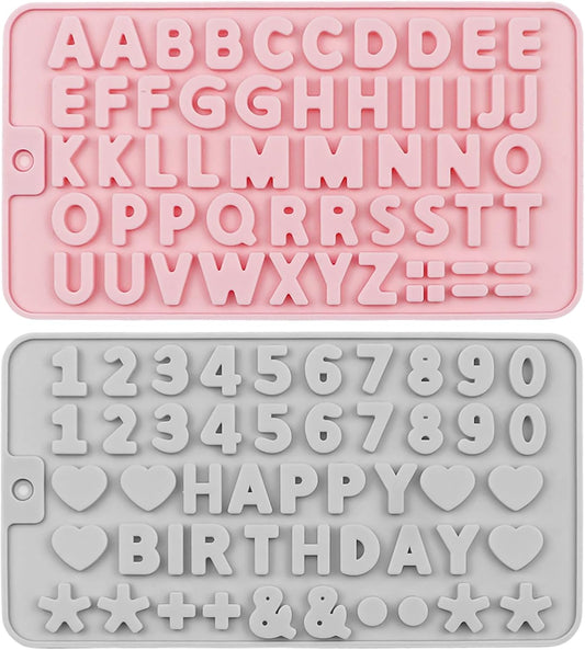 2PCS Silicone Letter Molds and Number Chocolate Molds,Reusable Alphabet Chocolate Candy Molds for Baking Candy Gummy Birthday Wedding & Holiday Party Desserts(pink and blue)