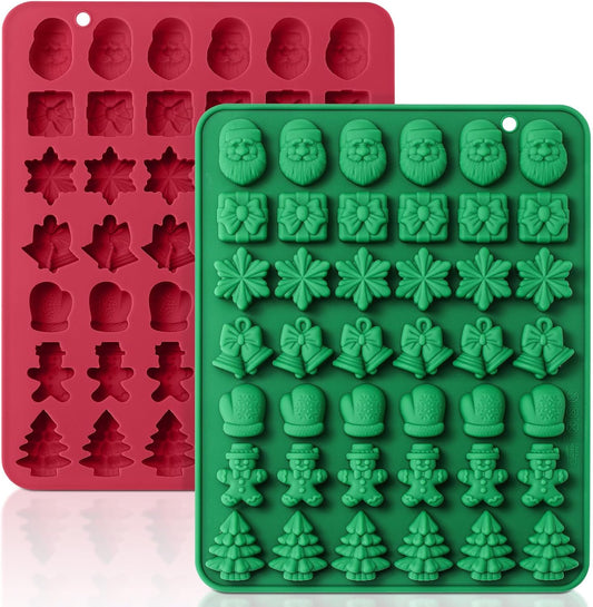 HKNMTT Christmas Silicone Molds for Xmas Candy Chocolate Wax Decor, 84 Cavity 7 Shapes Gummy Mould, Including Santa Gift Box Snowflake Bell Glove Tree Gingerbread Food Grade Holiday Baking DIY Moulds