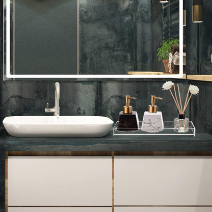 Maitys 3 Pcs Acrylic Vanity Tray Bathroom Tray for Serving Vanity Makeup Organizer Clear Hand Towel Kitchen Countertop Makeup Perfume Cosmetics Organizer Valentine Gift (11.8 x 5 Inch)