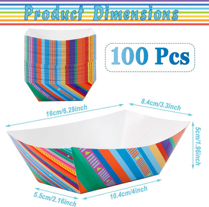 100 Pcs Mexican Paper Food Trays, Mexican Taco Nights Food Trays, Disposable Paper Snack Boats, Foods Serving Boats for Birthday, Carnival Party, Halloween Themed Party
