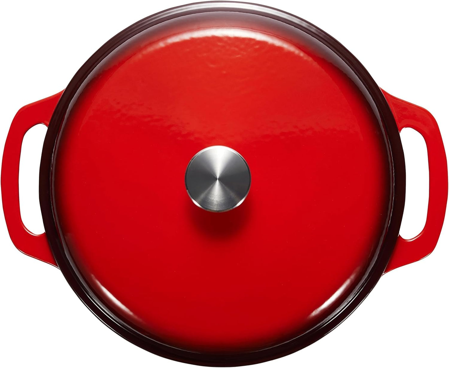 Amazon Basics Cast Iron Dutch Oven Pot with Lid, Enameled, Round, Dual Handles, Heavy-Duty, Medium, 6-Quart, Red