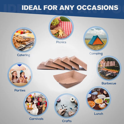 Angel's Peel Lounge Disposable Paper Food Tray - Recyclable Kraft, Fully Biodegradable Paper Food Trays- Picnics, Carnivals, Camping Trays- Food Serving Tray Holds Hot and Cold Food 3Lb (Pack of 100)