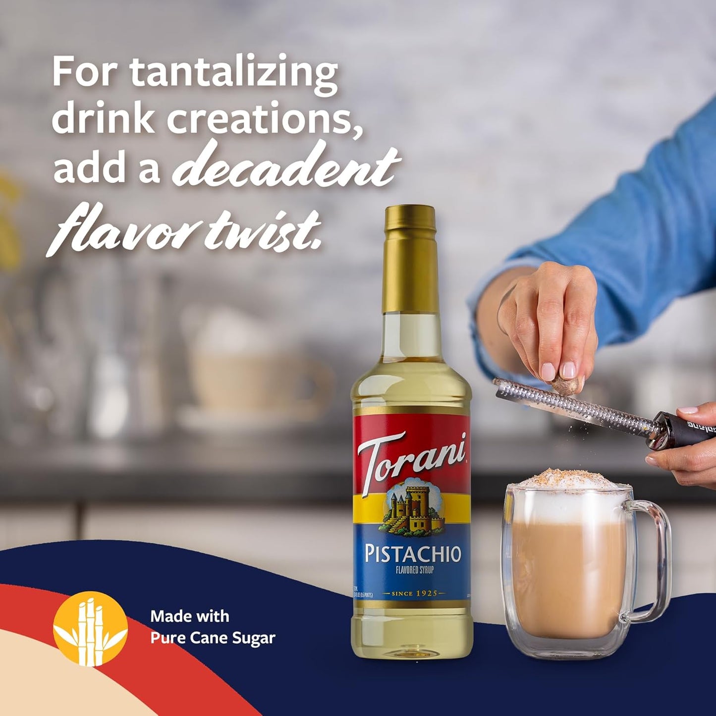 Torani Pistachio Coffee Syrup for Drinks & Desserts, Pump Included, 25.4 Fl Oz