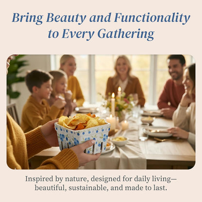 Ceramic Berry Basket, Farmhouse Colander, Farmers Market square Bowl. Rustic Kitchen decor fruit bowls, Fruit Baskets, Bleu White and Blueberry pattern Stoneware Harvest Bowls Set of 4