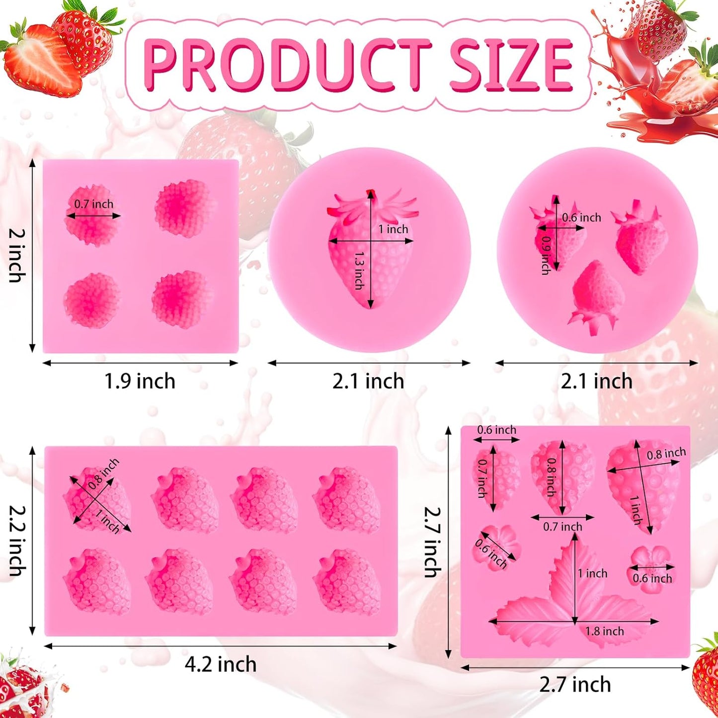 5 PCS Strawberry Baking Molds, Flowers Silicone Mold 3D Edible Strawberry Fruit Fondant Molds for Chocolate Candy Cupcake Cake Decoration Soap Wax Clay Resin Candle Making