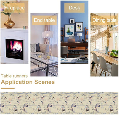 Japan Chinese Red-Crowned Crane Table Runner, Bamboo Ink Painting Animals Traditional Art Culture Table Runner for Holiday Home Living Room New Year Japanese Party Oriental, 13x70 Inch