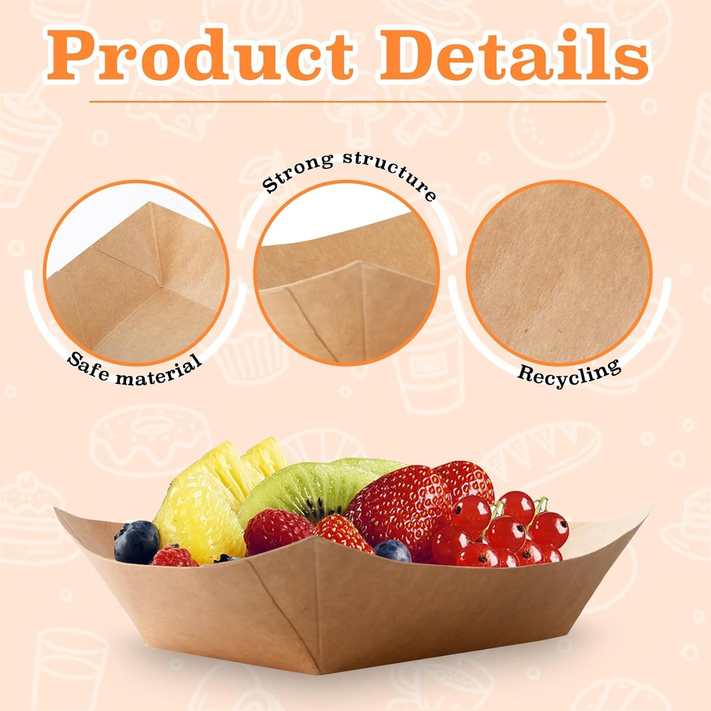 3lb Paper Food Trays, 250 Pcs Disposable Paper Food Boats, Disposable Nacho Trays, Kraft Serving Boats, Party Serving Tray for Nachos, Snacks, Chips, Hot Dogs, Popcorn, Party, Picnic, Wedding