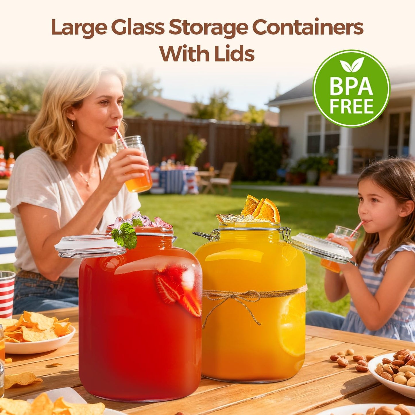 ComSaf 1.1 Gallon Glass Jar with Lid, Flour Sugar Storage Containers 4L, Cereal containers storage, Glass Jars with Airtight Lid, Large Storage Containers with Lids for Pickled Egg, Herb, Set of 2