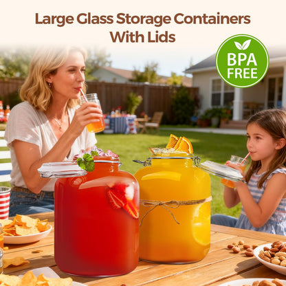 ComSaf 1.1 Gallon Glass Jar with Lid, Flour Sugar Storage Containers 4L, Cereal containers storage, Glass Jars with Airtight Lid, Large Storage Containers with Lids for Pickled Egg, Herb, Set of 2