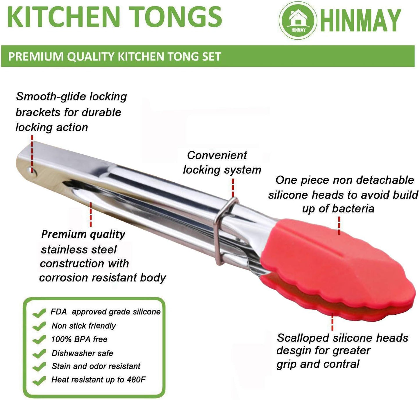 Small Tongs with Silicone Tips 7-Inch Mini Serving Tongs, Set of 6 (Green Red Blue Purple Pink Orange)