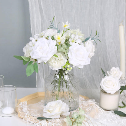 White Artificial Silk Flowers, Wedding Fake Flowers Bulk Box Set for DIY Bouquets, Cake Flowers Table Centerpieces Garland Wreaths Baby Shower Party