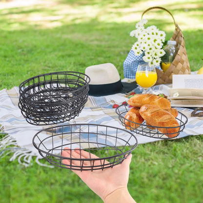 12 Pack Oval Wire Bread Basket, 9.5 x 6.2 x 2.17 Inch Metal Fast Food Baskets with 50 Sheets Deli Wrappers Paper, Metal Dinner Roll Baskets for Home & Kitchen, Serving and Storage(Black)