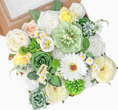 Artificial Flowers, White Green Fake Silk Flower, Silk Flowers with Stems, Wedding Cake Flowers for DIY Wedding Bridal Bouquets Centerpieces Decor