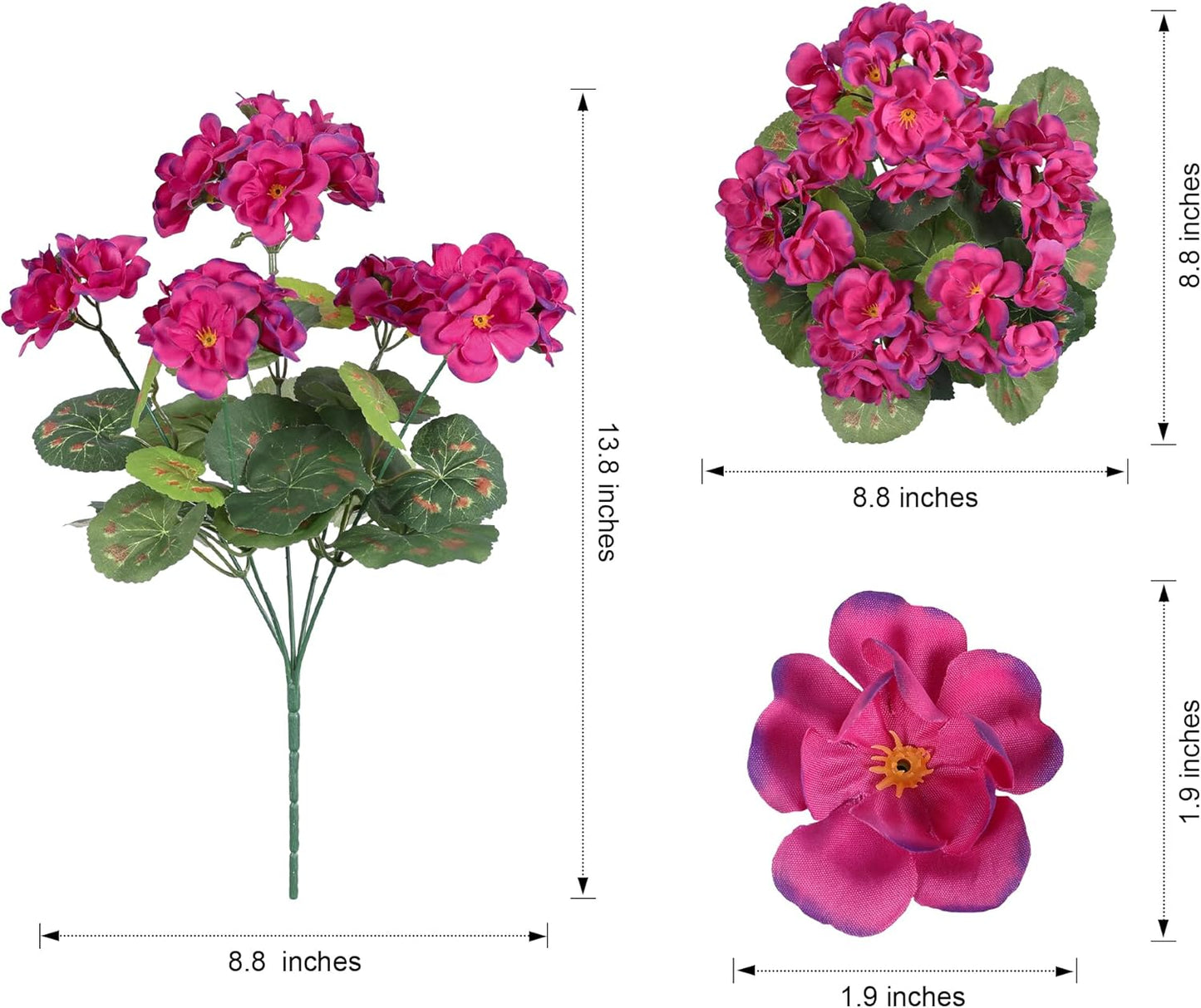 Artificial Geranium Fake Flowers for Outdoors Decoration, 6 Bundles Silk Geraniums Flower UV Resistant Look Real Faux Plants for Outside Planter Front Door Garden Patio Balcony Yard Home, Fuchsia