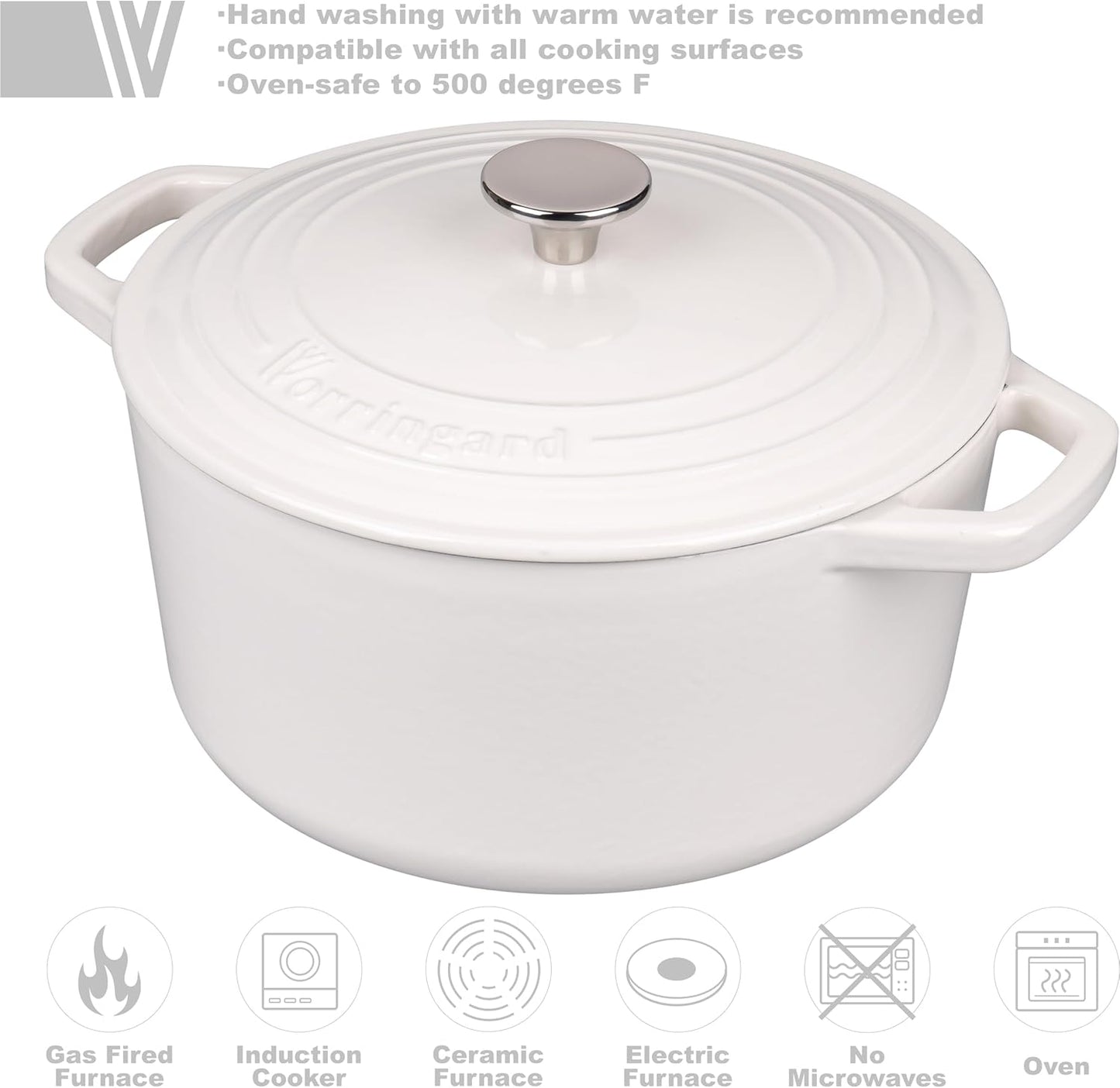 Enameled Cast Iron Dutch Oven Pot with Lid, for Bread Baking, Round Bread Oven- include Sourdough Bread Baking Supplies Set, 6QT, White