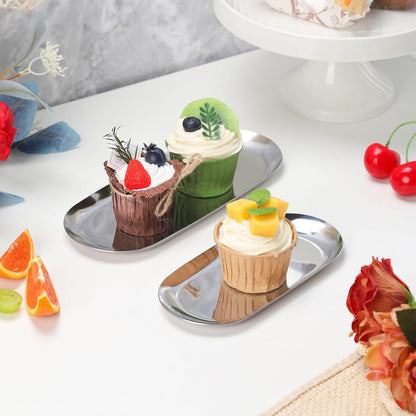 IBWell 2 pcs Silver Decorative Serving Tray for Bathroom, Small Jewelry Tray, Long Tray, Silver Jewelry Tray, Jewelry Bowl Dish Decorative Bathroom Tray – 7”