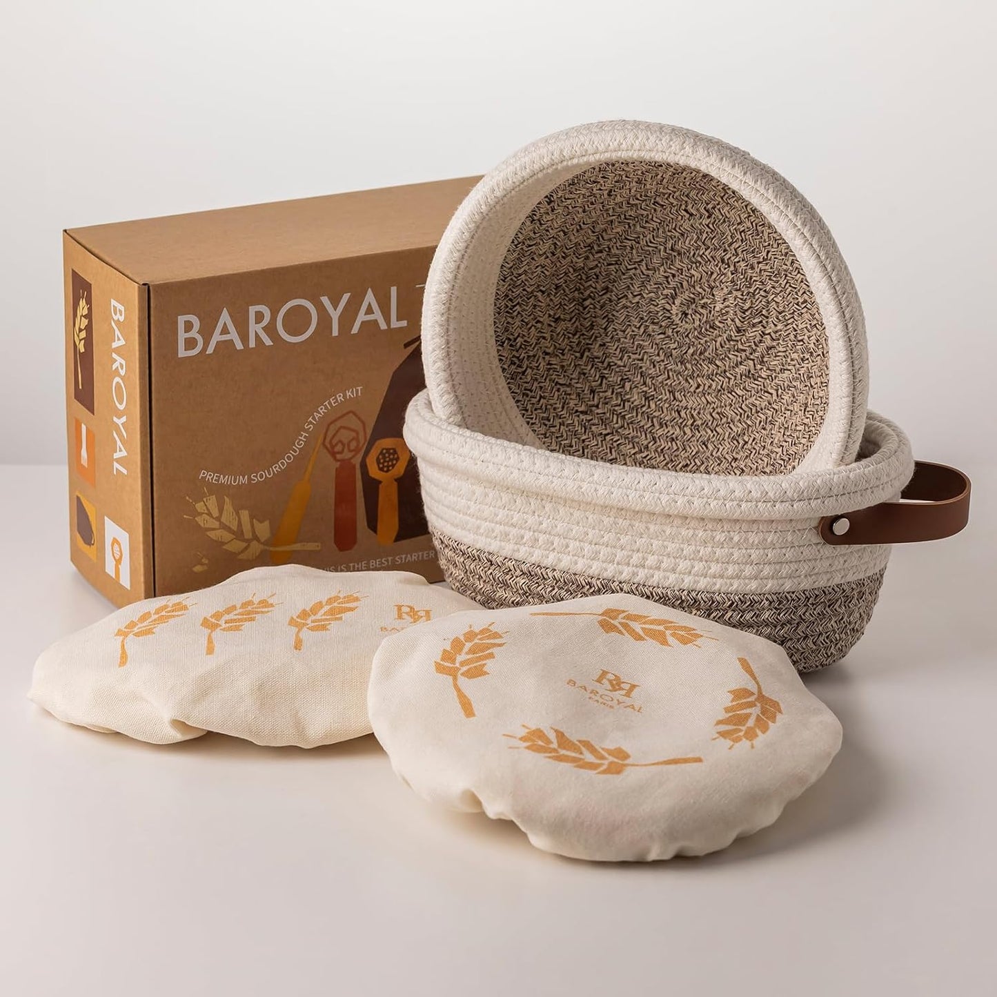 Crispier Crust Cotton Rope Banneton Bread Proofing Basket Set, Oval & Round Bread Baskets with Liners & Covers for Artisan Bread Baking, Sourdough Bread Baking Supplies(White-Mixed Brown)