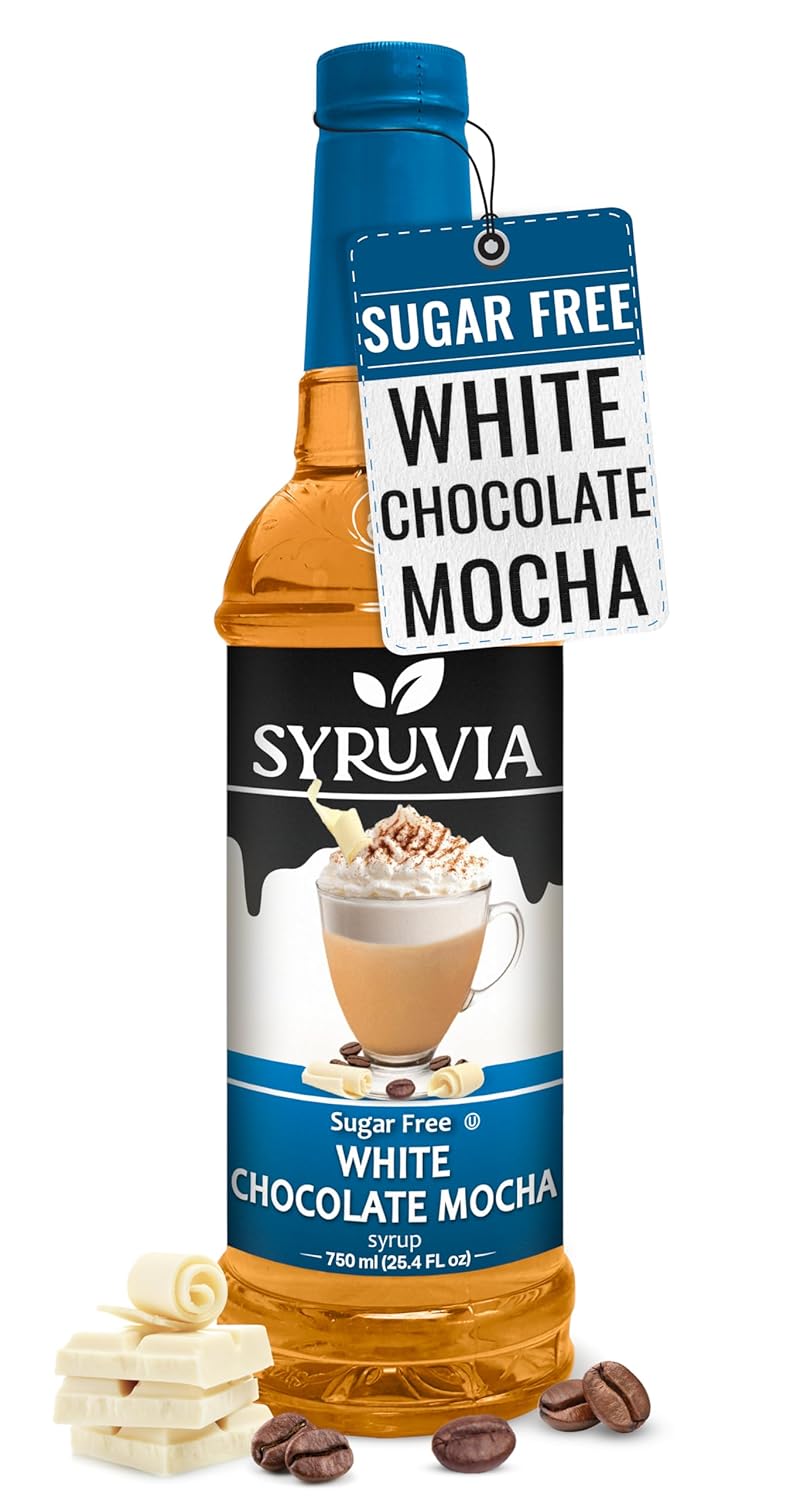 Syruvia Sugar Free Coffee Syrup, White Chocolate Mocha Flavored Syrup for Drinks, Lattes, and Desserts – 25.4 fl oz