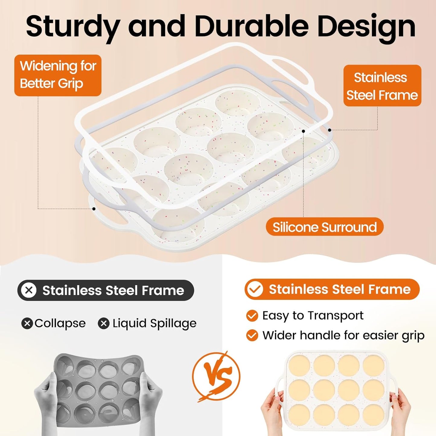 Silicone Muffin Pans for Baking with Metal Reinforced Frame 2 Pack with 6 Pack cupcake boxes（6 count）, Nonstick Silicone Cupcake Pan for Baking Homemade Muffins, Dishwasher Safe BPA Free