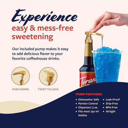 Torani Blue Raspberry Syrup for Drinks, Flavoring for Iced Tea, Lemonade, and Sodas, Pump Included, 25.4 Oz