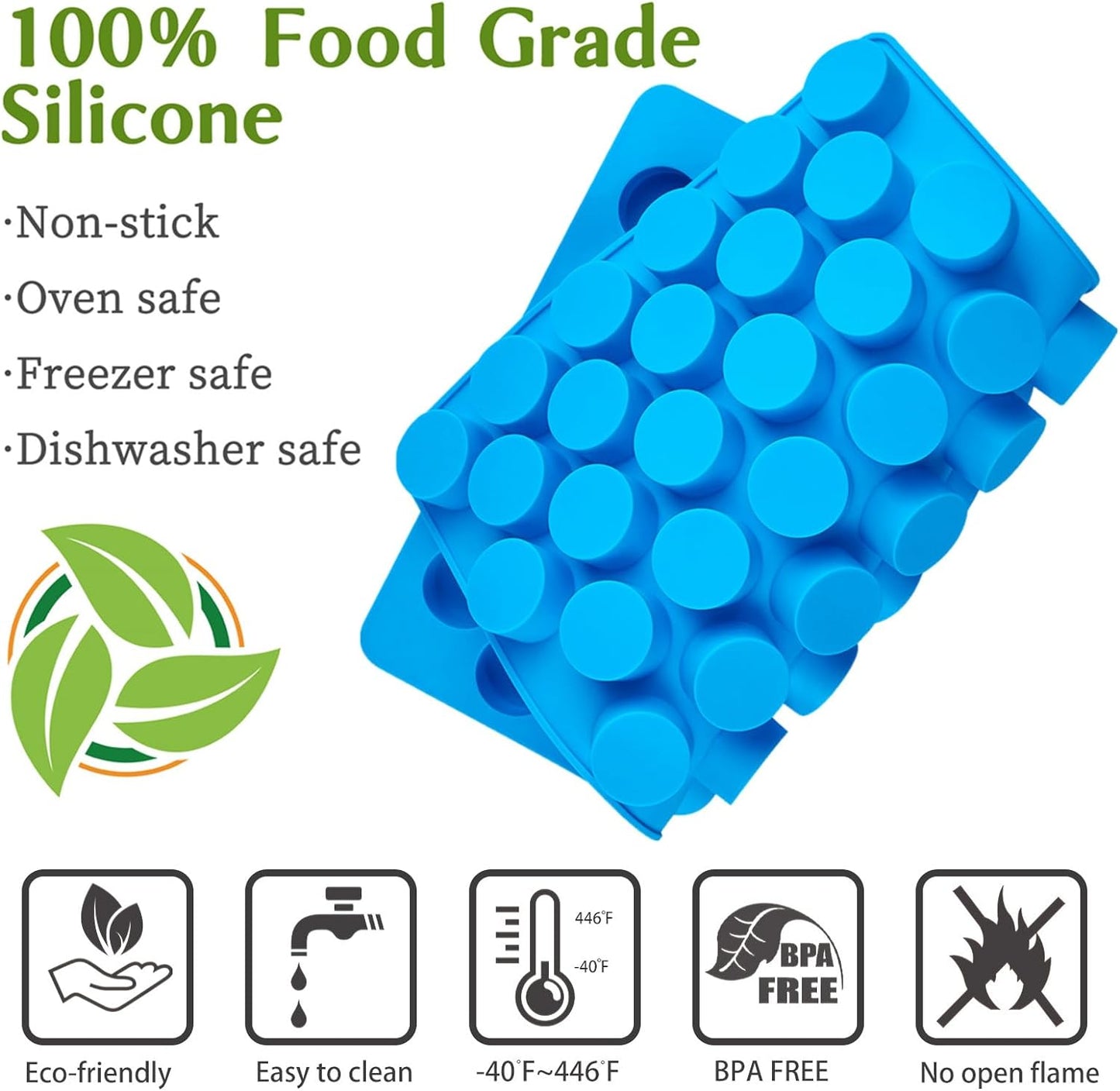 JOERSH Round Candy Molds Silicone Molds for Hard Candy, Gummy, Caramels, Chocolate, Ganache, Ice Cubes, 220 Cavity