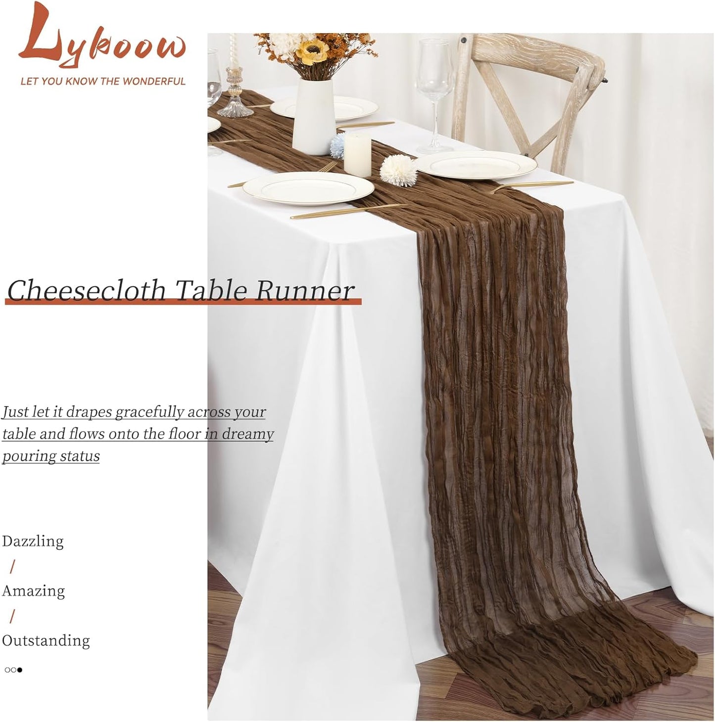 15 Packs Cheesecloth Table Runner Brown,10 Ft Rustic Gauze Boho Wedding Table Runner Decoration, Wedding Table Decor Table Cloth for Wedding Party Bridal Shower Table,21.5x120in