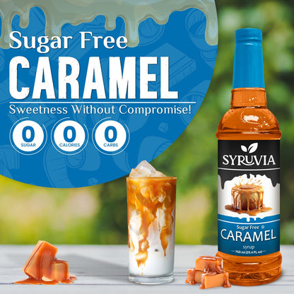 Syruvia Sugar Free Coffee Syrup, Caramel Flavored Syrup for Drinks, Lattes, and Desserts – 25.4 fl oz
