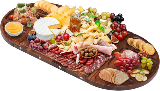 NiHome Magnetic Acacia Wood Charcuterie Board Large 26”x13” Cheese Board Splice Serving Boards for Entertaining, Beautiful Personized Christmas Wooden Square Semicircular Charcuterie Boards Set