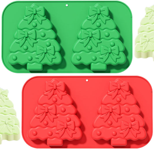 2 Pack Christmas Tree Silicone Molds 2 Cavity Chocolate Molds for Baking 3D Christmas Cake Mold Holiday Candle Resin Mold Xmas Pine Tree Soap Ice Cube Jello Mold for Festival Home Party