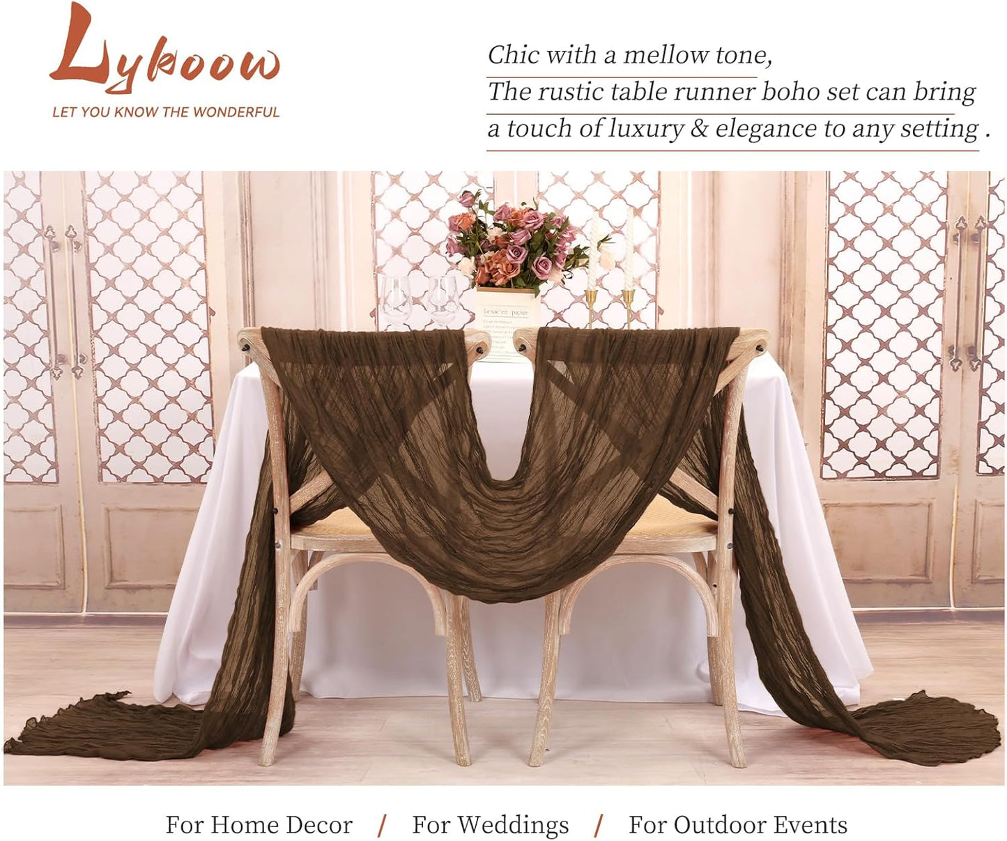 15 Packs Cheesecloth Table Runner Brown,10 Ft Rustic Gauze Boho Wedding Table Runner Decoration, Wedding Table Decor Table Cloth for Wedding Party Bridal Shower Table,21.5x120in