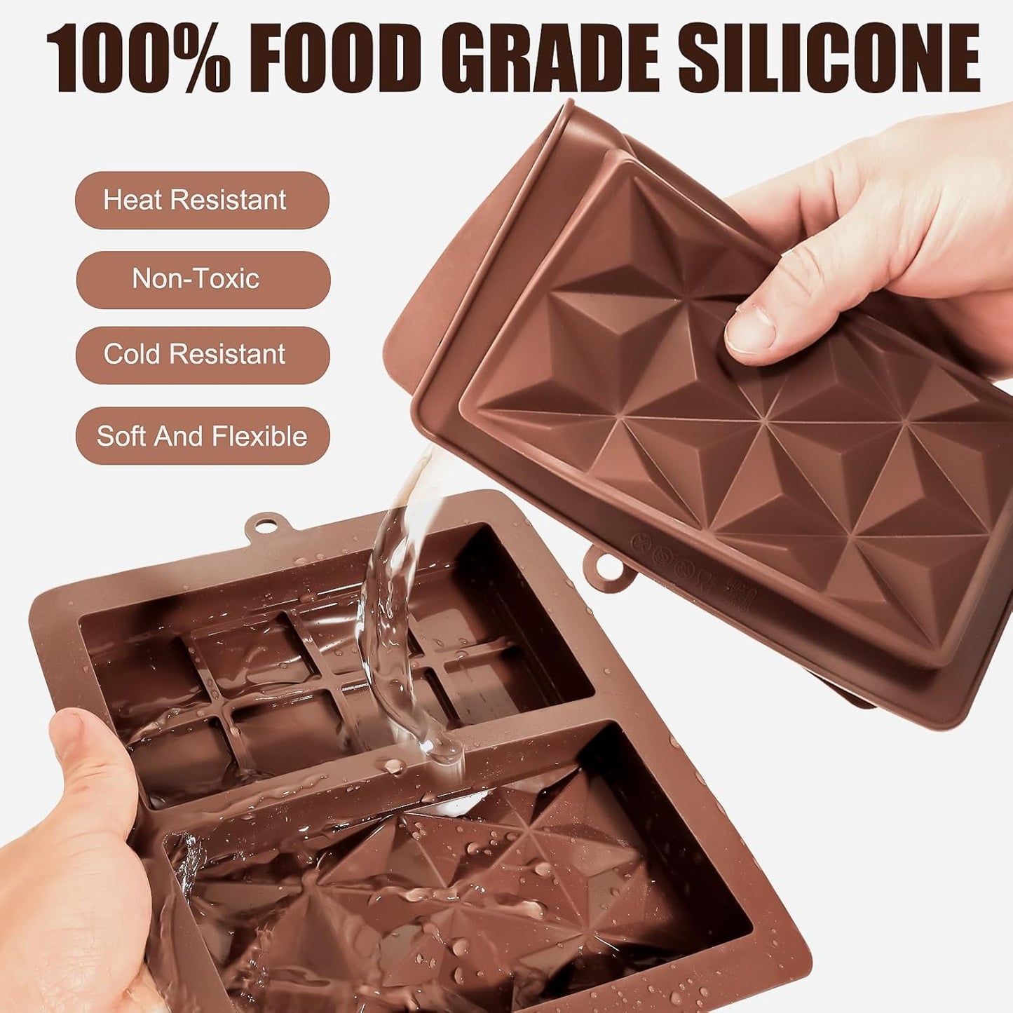 2 Pack Deep Chocolate Bar Molds, Silicone Dubai Chocolate Bar Mold, Candy Bar Mold for Stuffed Bar with Scraper