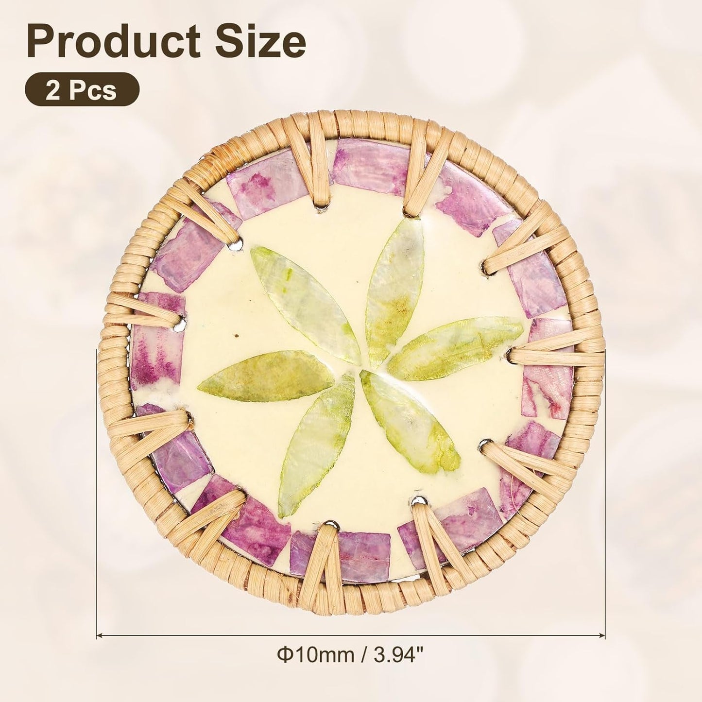 uxcell 2Pcs Handmade Woven Rattan Coasters, Heat-Resistant Drink Coasters for Coffee Table Dining Room Kitchen Coffee Wine Decor, Light Green Petal