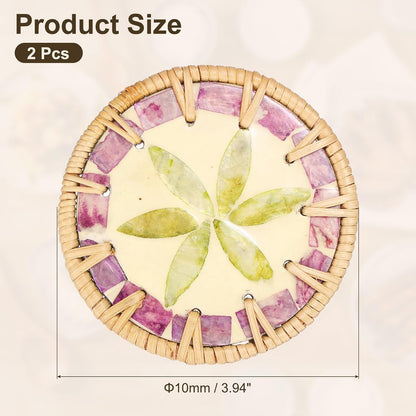 uxcell 2Pcs Handmade Woven Rattan Coasters, Heat-Resistant Drink Coasters for Coffee Table Dining Room Kitchen Coffee Wine Decor, Light Green Petal