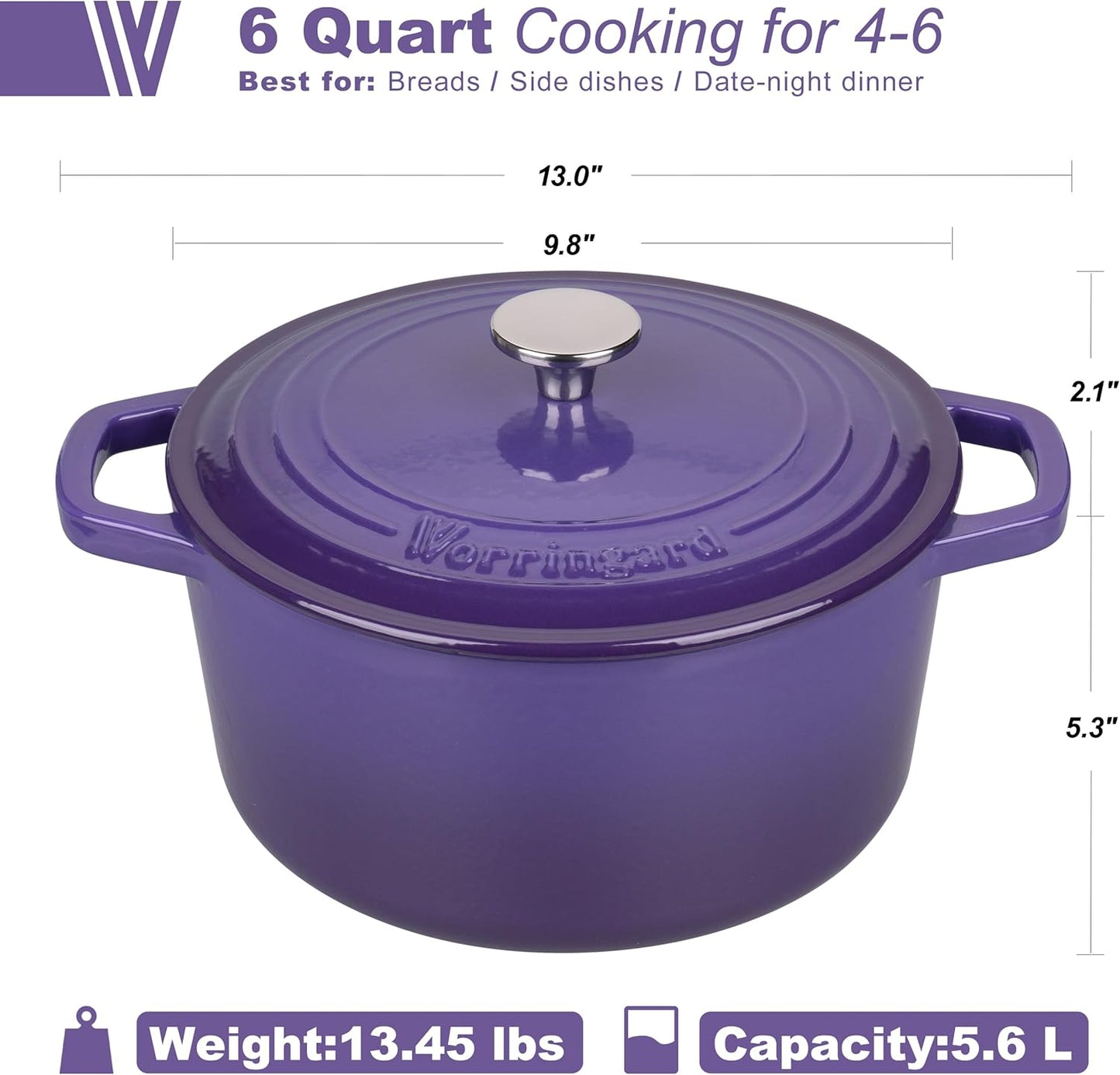 Enameled Cast Iron Dutch Oven Pot with Lid, for Bread Baking, Round Bread Oven- include Sourdough Bread Baking Supplies Set, 6QT, Purple