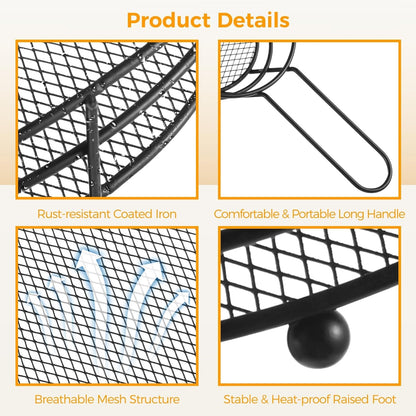 12 Pack French Fries Baskets, Black Iron Serving Baskets with Handles, Oval Mesh Food Presentation Trays with 50 Deli Papers, Fried Food Bowls, Small Fryer Holders for Parties, BBQ, Kitchen