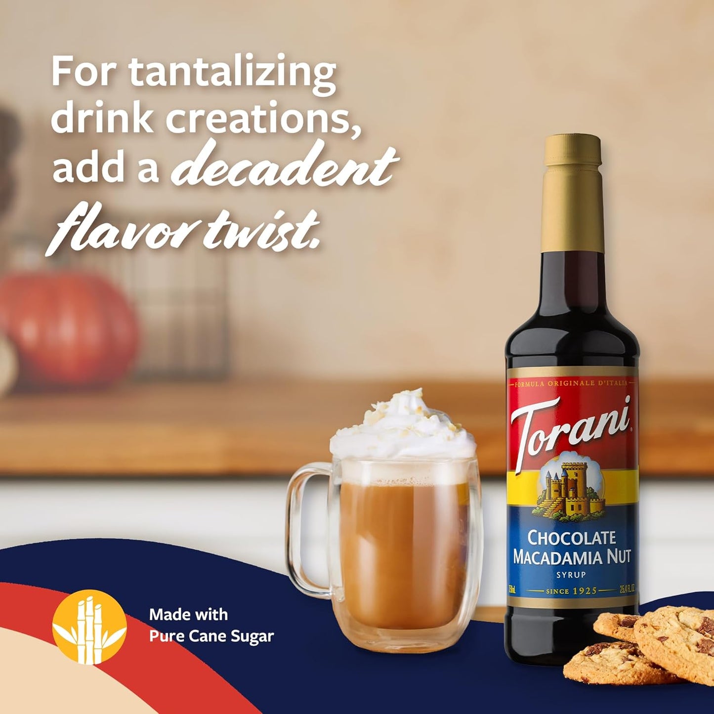 Torani Coffee Syrup, Chocolate Macadamia Nut Flavored Syrup for Drinks, Pump Included, 25.4 Fl Oz