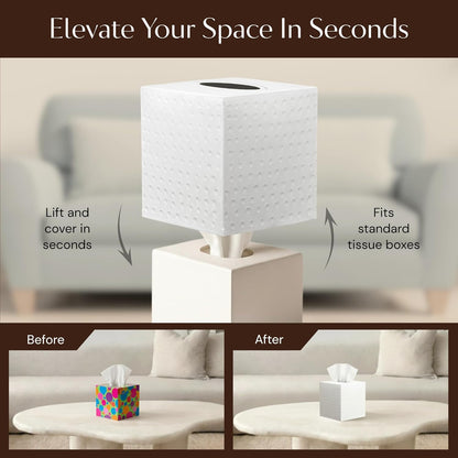 Monarch Abode Tissue Box Cover Square – Hand Hammered White Metal Tissue Holder Box for Bathroom Accessory, Aesthetic Decorative Facial Napkin Cube for Modern Home Decor