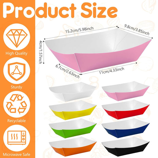 200 Pcs Paper Food Tray Sturdy Disposable Food Boats Nacho Plates Disposable Serving Snack Trays for Catering, Party Birthday Supplies, and Food Service (Pink)