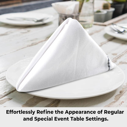 Urban Villa Cloth Napkin Set of 12 Hemstitch White Black 20x20 Inches Premium Soft Cotton Highly Absorbent Reusable & Washable Dinner Table Napkins for Home and Weddings