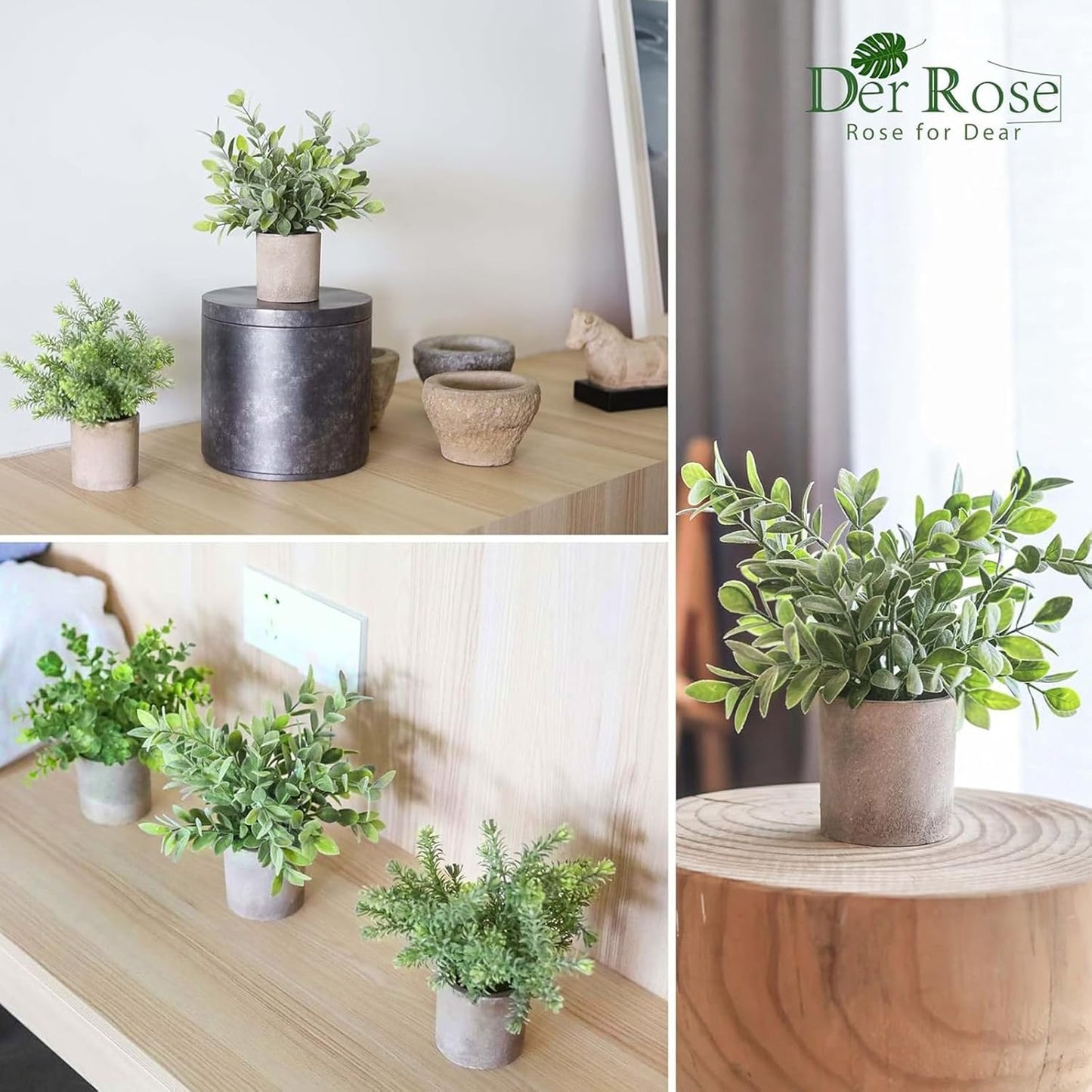 Der Rose 3 Pack Mini Potted Fake Plants Artificial Plastic Eucalyptus Plants Topiaries for Home Office Desk Farmhouse Shelf Room Bathroom Decor(Sage Green)