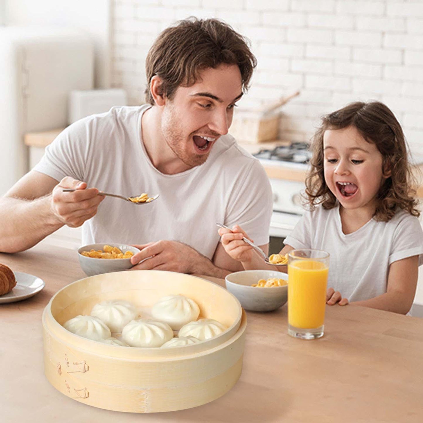 Bamboo Steamer Basket Set, 8-Inch 2-Tier Steamer for Cooking, Chopsticks Liners Sauce Dish Dumpling Making Tools, Steaming Asian Food, Bao Buns, Meat, Dim Sum, Rice, Vegetable Steam Pot