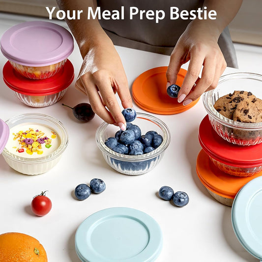 Freshmage Small Glass Bowls with Lids, [8 Pack-6.25 Oz] Meal Prep Bowls Set, Stackable Small Food Storage Containers for Leftovers, Snacks, Nuts, Dips, Dessert, Dishwasher & Microwave Safe