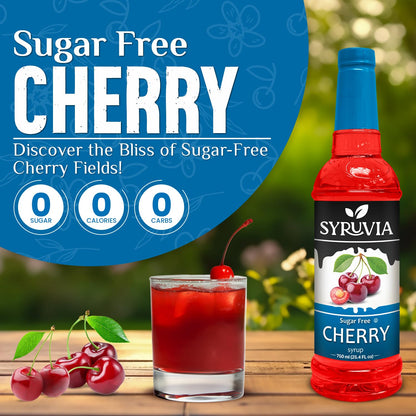 Syruvia Sugar-Free Cherry Syrup, Flavored Syrup for Drinks, Cocktails, Lemonades, Iced Teas, and Desserts – 25.4 fl oz