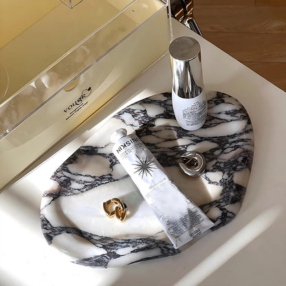 Real Luxurious Natural Marble Vanity Tray Genuine Marble Stone Storage Tray for Home Decor Bathroom/Kitchen/Vanity/Dresser Non-Resin Irregular Shape