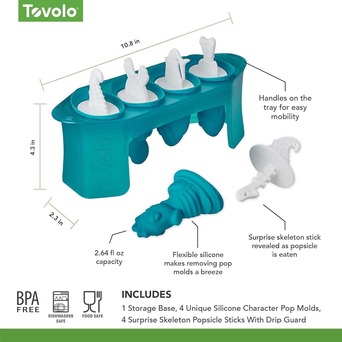 Tovolo Silicone Popsicle Molds with Sticks (Ocean Friends) - Ice Pop Molds with 4 Cavities for Homemade Flavored Ice Pops & Frozen Snacks - Popsicle Maker with Drip-Guards, Dishwasher Safe & BPA-Free