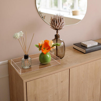 Maitys 6 Pcs Acrylic Vanity Tray Bathroom Tray for Serving Vanity Makeup Organizer Clear Hand Towel Kitchen Countertop Makeup Perfume Cosmetics Organizer Valentine Gift (9.65 x 5.9 Inch)