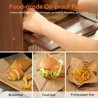 Solid Wood Bread Box for Kitchen Countertop with 50 Count Deli Paper, Double Layer Large Capacity Wooden Breadbox, Vintage Food Storage Container for Kitchen Counter Corner, Brown