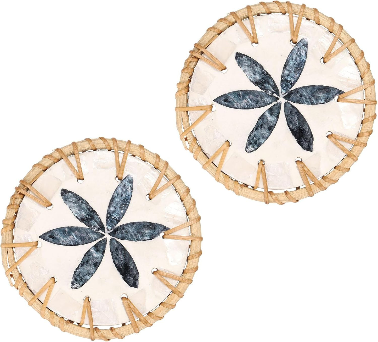 uxcell 2Pcs Handmade Woven Rattan Coasters, Heat-Resistant Drink Coasters for Coffee Table Dining Room Kitchen Coffee Wine Decor, Deep Blue Petal