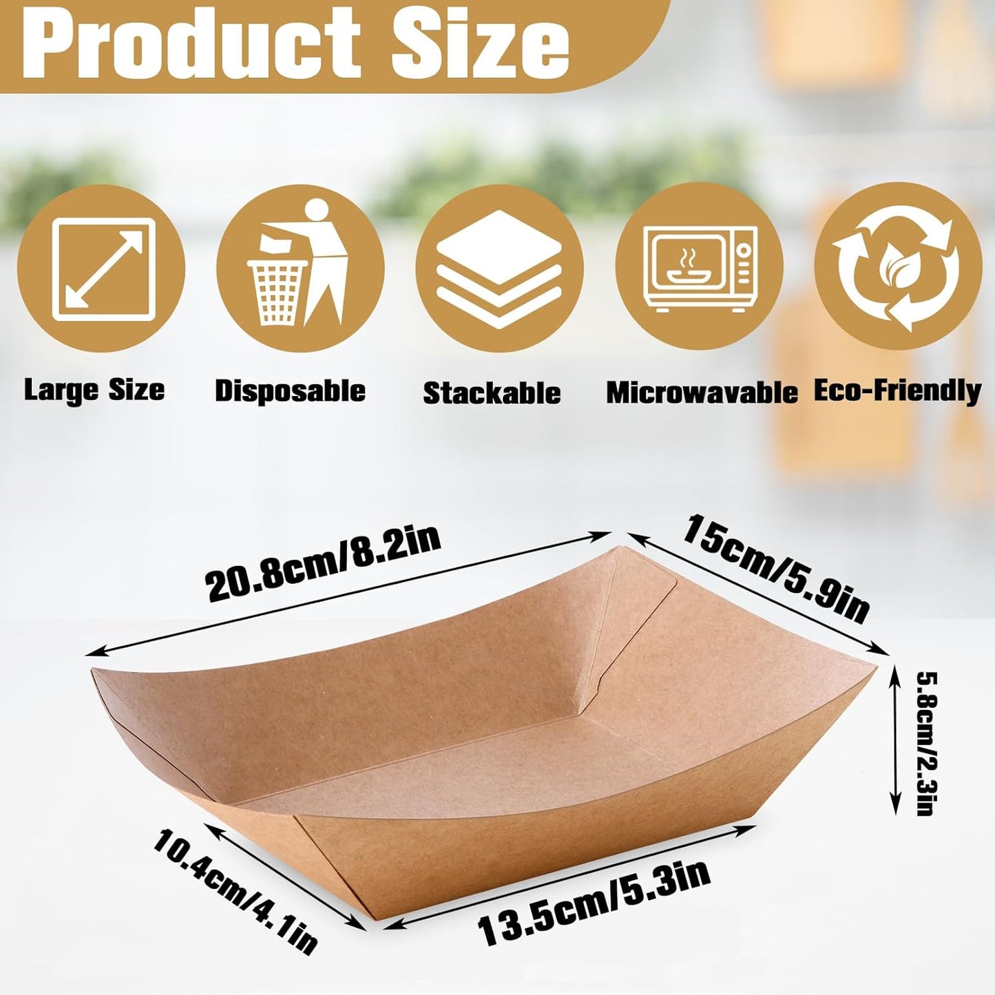100 Pack Paper Food Boats, 3 Lb Heavy Duty Kraft Paper Food Trays, Disposable Serving Basket, Disposable Nacho Trays for Party Snacks French Fries Hot Dog Nachos BBQ Popcorn Taco, Brown
