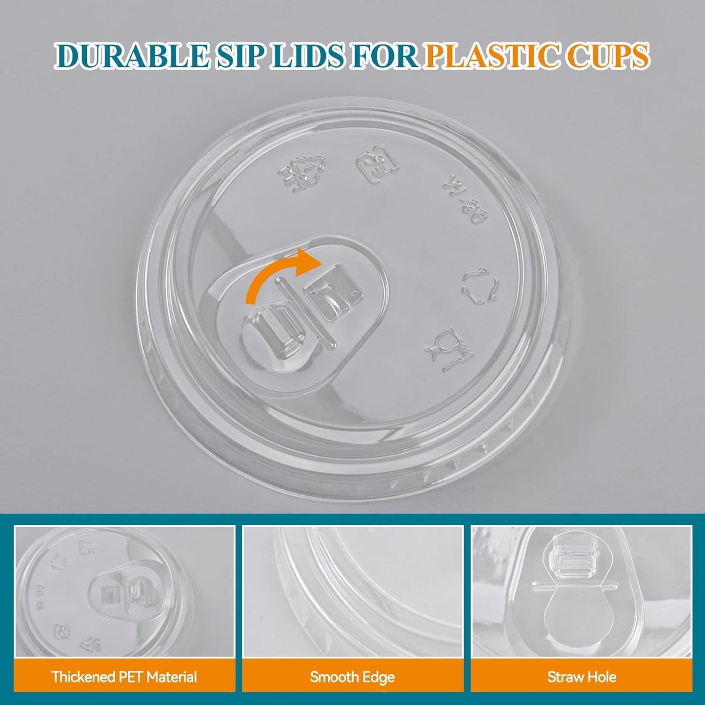 200 Count Sip Lids for Plastic Cups 98mm Strawless Clear Lids for Iced Coffee Beer Beverage Sipper Cups(White)